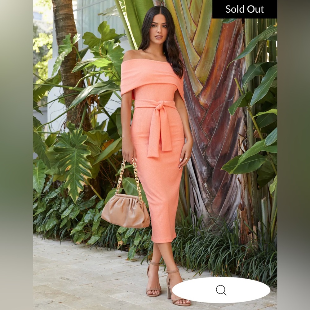 VICI TOP SECRET RIBBED OFF THE SHOULDER DRESS - TANGERINE